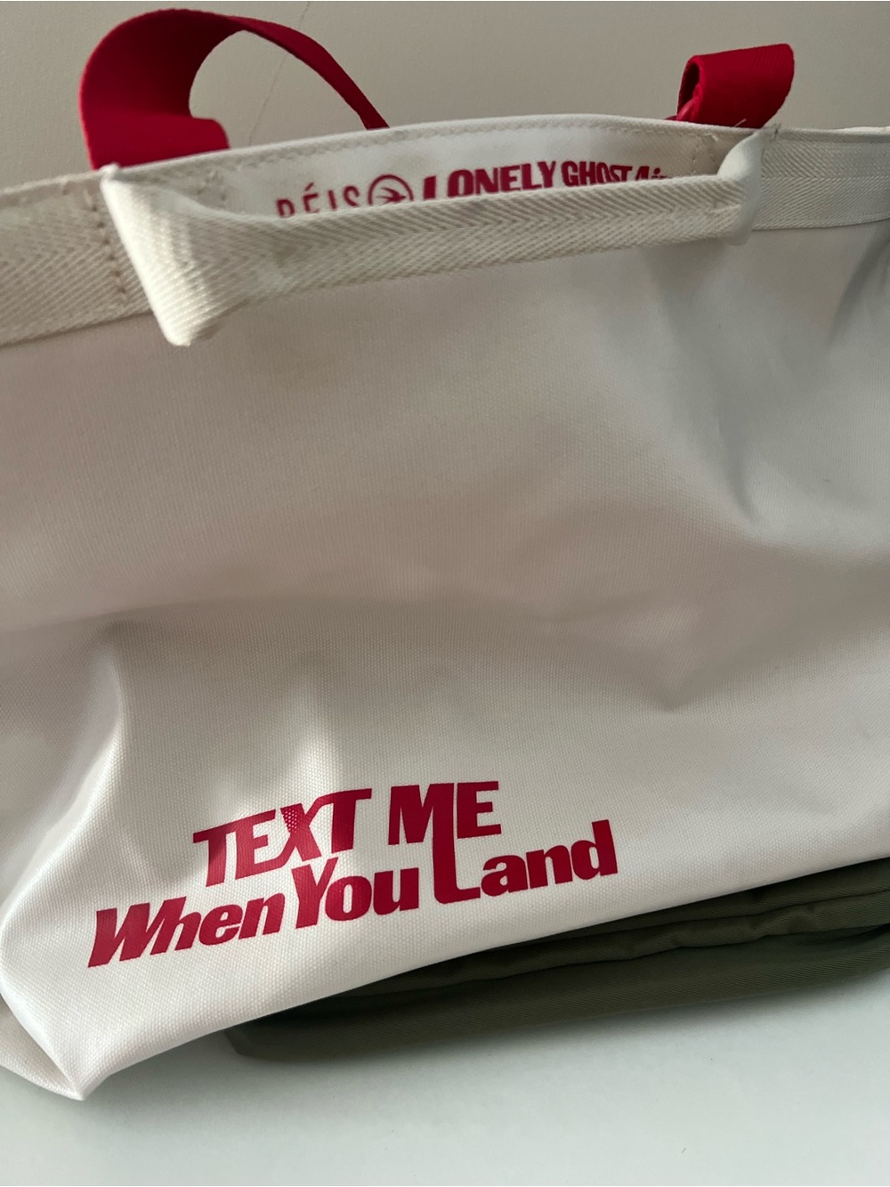 Beis x LONELY GHOST White Tote with Red Logo and Handles - Picture 3 of 10